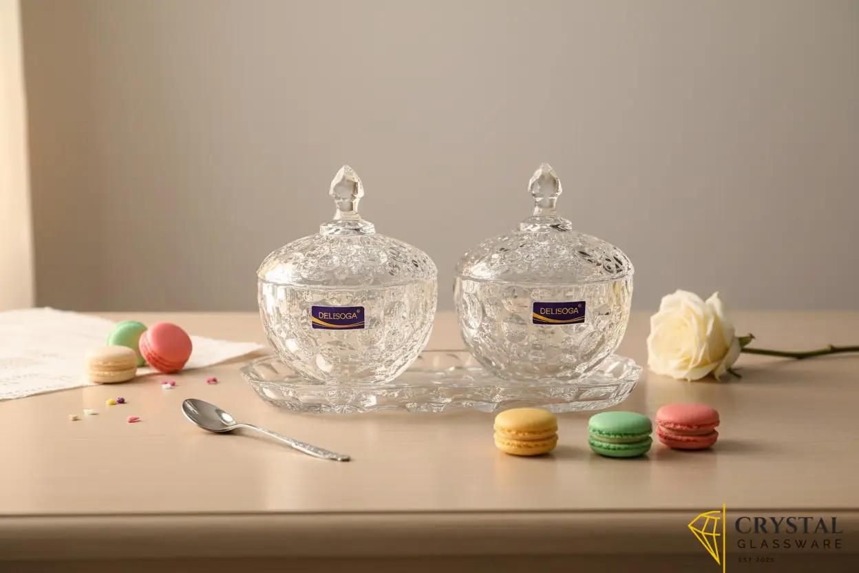 Delisoga® Candy Dish Set of 3 Elegant Candy Jars with Glass Tray for Sweets & Treats
